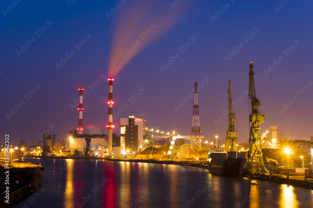 power plant on ecological fuels, biomass, biofuels at night