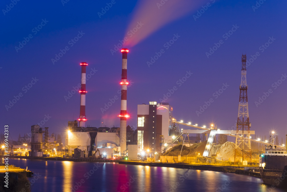 power plant on ecological fuels, biomass, biofuels at night