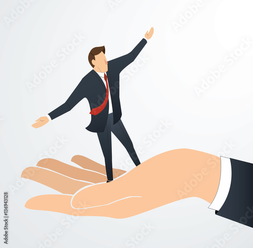 businessman or man walking on big hand , business concept illustration 