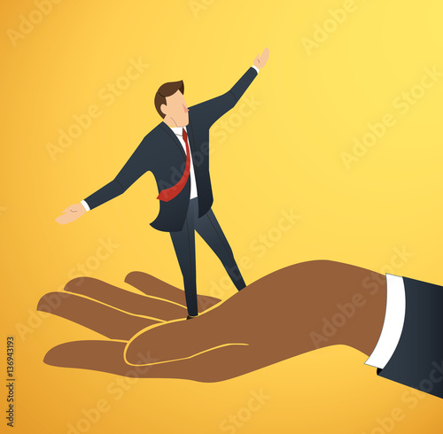 businessman or man walking on big hand , business concept illustration 