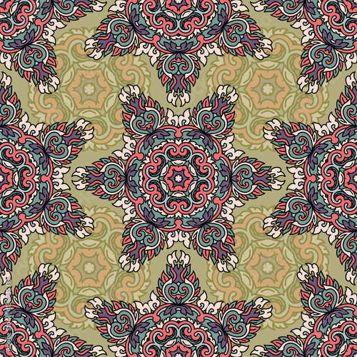 Vector seamless pattern ethnic style background. Vintage decorative texture for wallpapers, backgrounds and page fill. Indian, arabic motive.