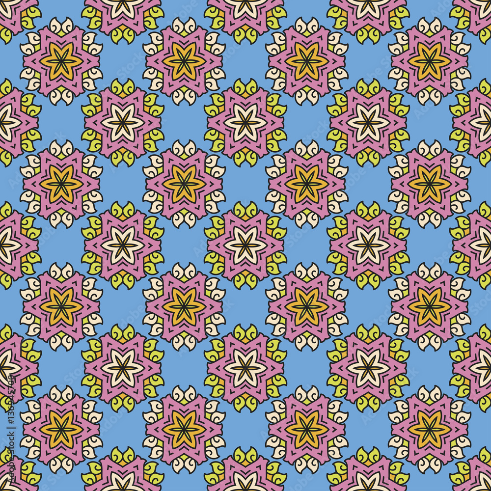 Vector seamless pattern ethnic style background. Vintage decorative texture for wallpapers, backgrounds and page fill. Indian, arabic motive.