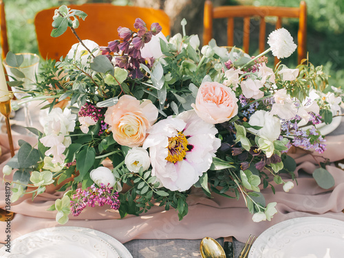 wedding floristics composition on table