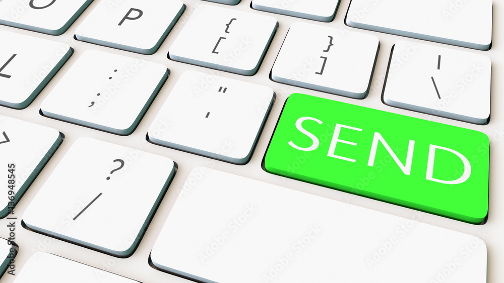Computer keyboard and green send key. Conceptual 3D rendering Computer keyboard and green send key. Conceptual 3D rendering