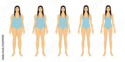 Fat and slim girl. Woman body before and after weight loss, diet and fitness.