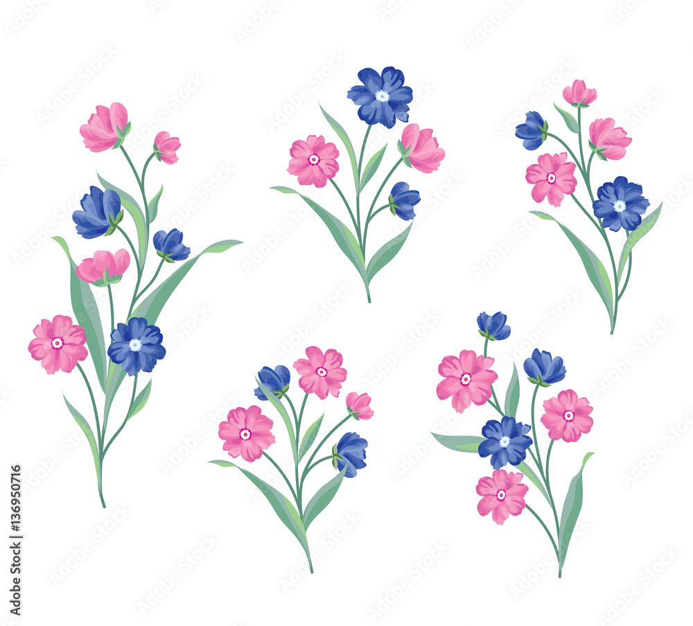 Flower set. Floral bouquet summer decorative collection for gree Flower set. Floral bouquet summer decorative collection for gree