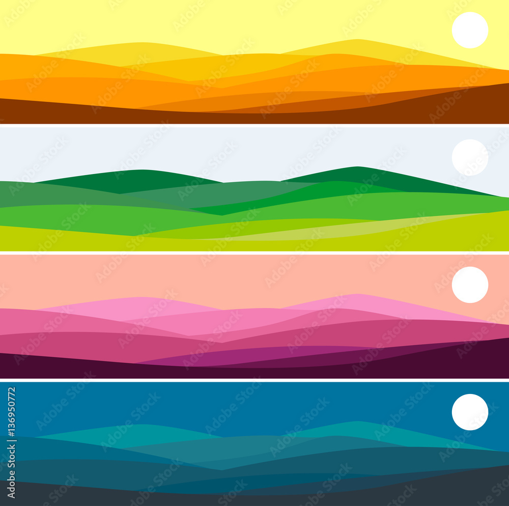 Vector illustration of mountain landscape in time of day