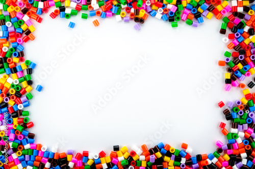 Full Color Beads On White Background, Close Up.
