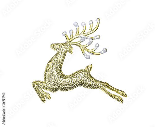 Golden reindeer decoration isolated