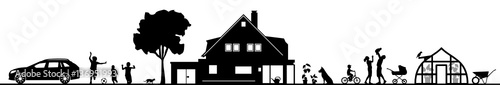 Silhouette Haus und Familie