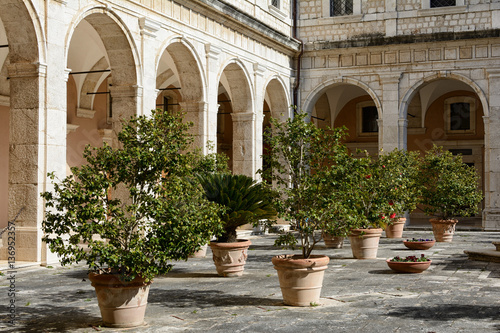 Inner courtyard of the famous and ancient abbey of Monte Cassino  Lazio  Italy