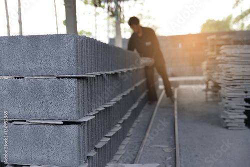 Closeup of cement brick blocks,workers were prepared for construction.