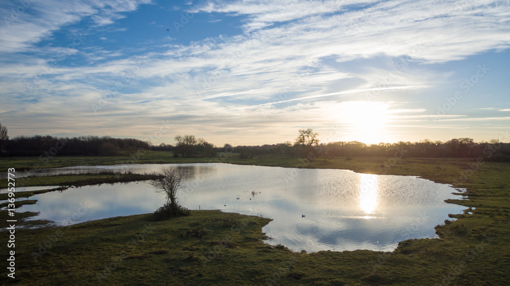 Fototapeta premium Drone Picture Aerial of a Lake in the English countryside