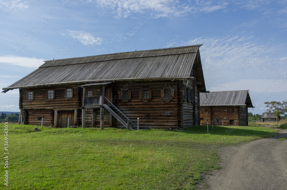Traditional  wooden house in village on  island of Kizhi, Karelia, Russia
