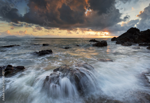 Sunset and waves captured at the beach