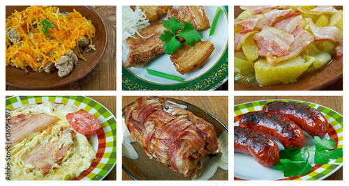 Food set of different pork meat .