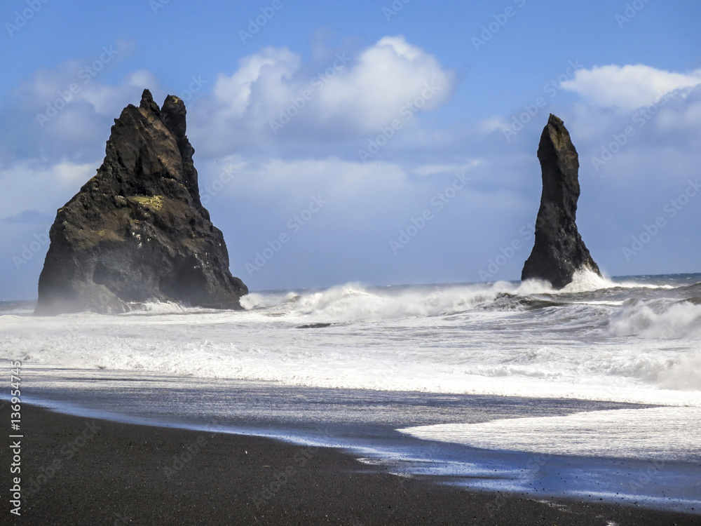 The black sand beach of Reynisfjara in south of Iceland
