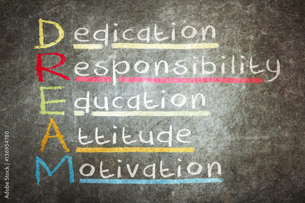Fototapeta premium Dedication, responsibility, education, attitude, motivation - DR