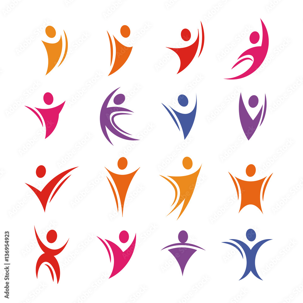 Isolated colorful abstract human body silhouette logos set vector illustration.