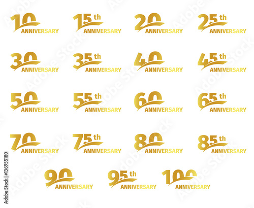 Isolated golden color numbers icons collection on white background, birthday anniversary greeting card elements set vector illustration.
