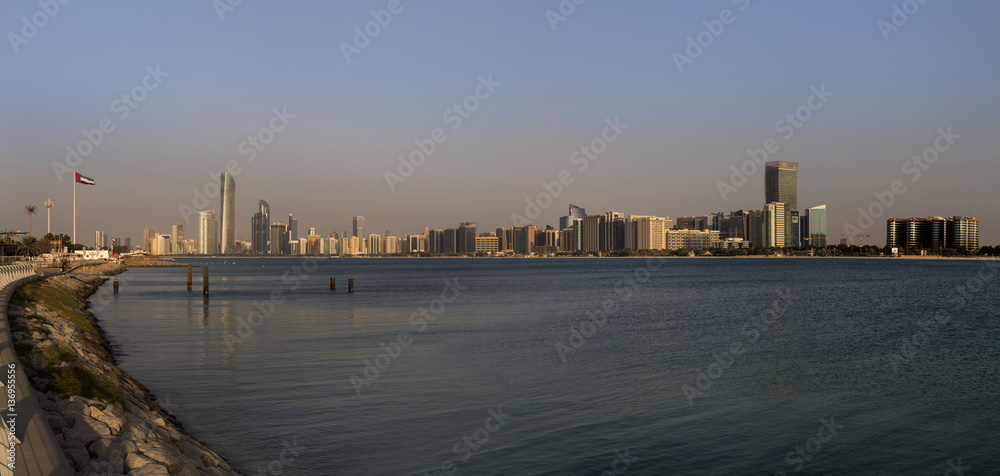 Abu Dhabi skyscrapers and city view from the Marina