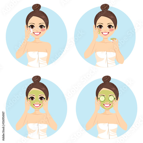Girl infographic of beauty cucumber facial treatment