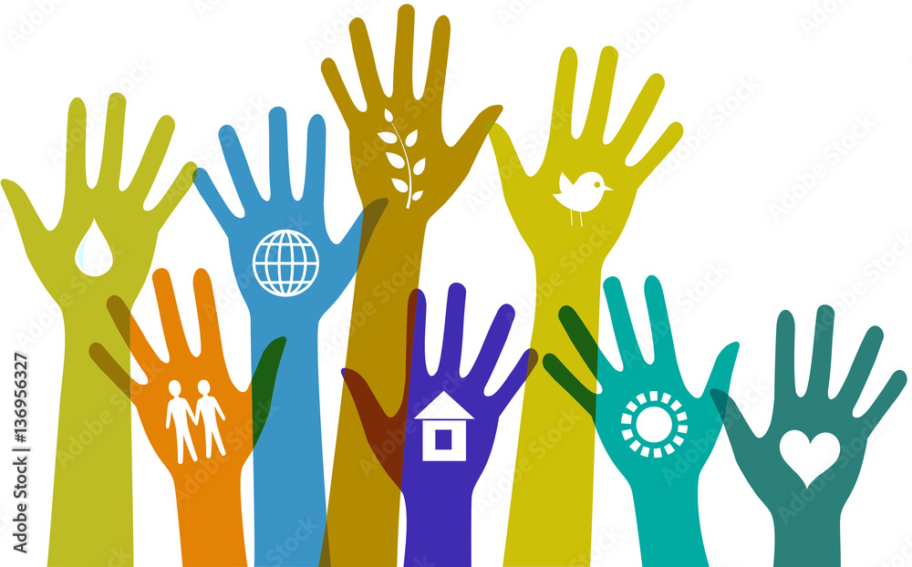 Collection of hands with icons. Collection of hands with icons.