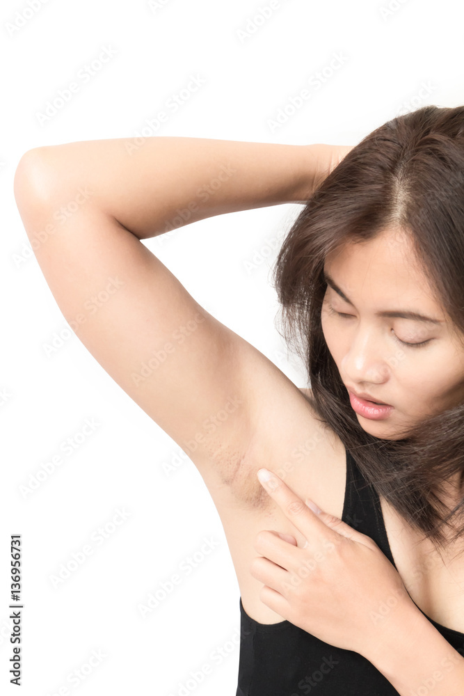 Women problem black armpit on white background for skin care and Women problem black armpit on white background for skin care and