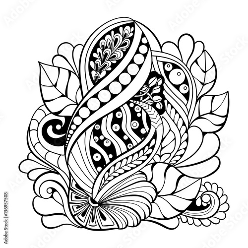 black and white pattern in a zentangle style, Hand-drawn design illustration