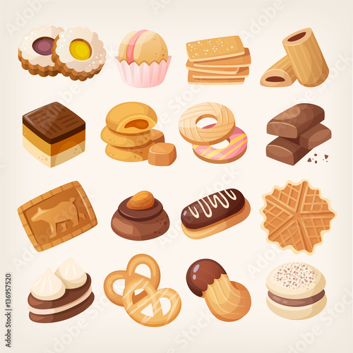 Cookies and biscuits icons set