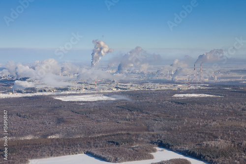 Top view of petrochemical company in winter photo
