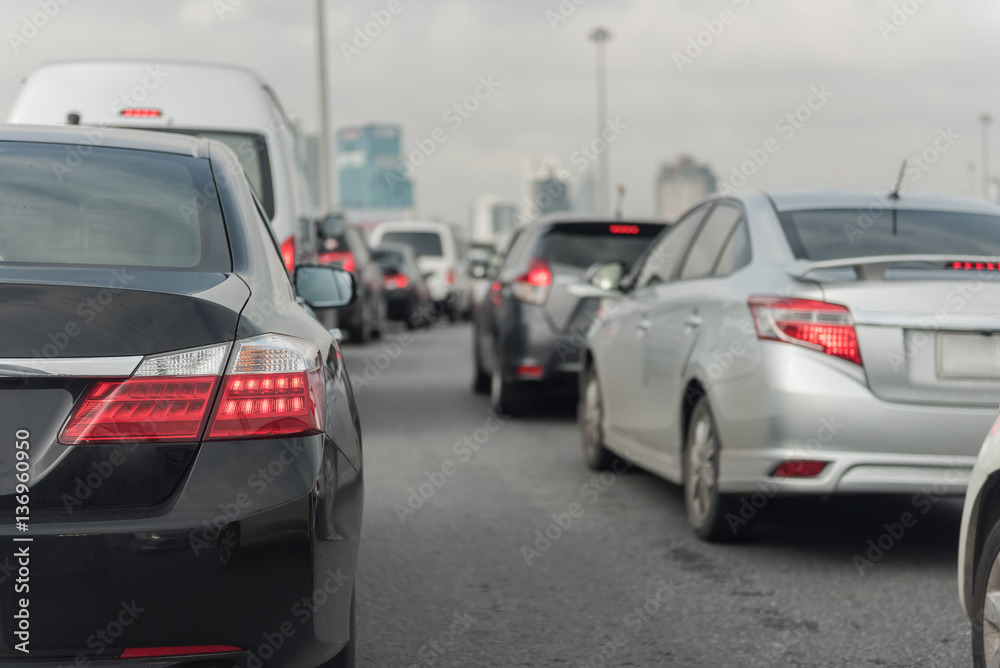 Traffic jam with row of cars on exprees way Traffic jam with row of cars on exprees way