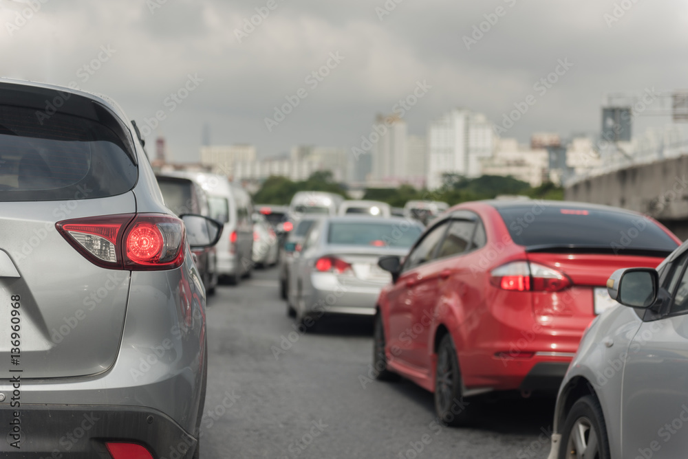 Traffic jam with row of cars on exprees way Traffic jam with row of cars on exprees way