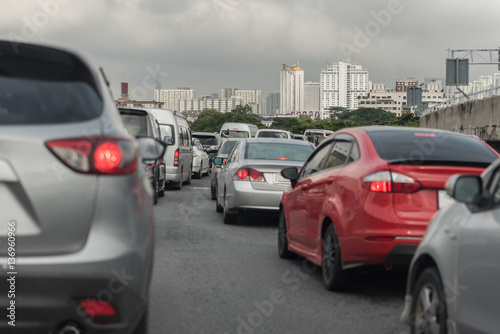 Fototapeta Naklejka Na Ścianę i Meble -  Traffic jam with row of cars on exprees way