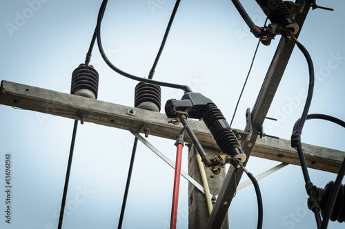 electrical power cable line and fuse in the pole photo