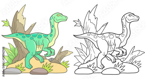 Fototapeta Naklejka Na Ścianę i Meble -  cartoon dinosaur gallimimus went for a walk
