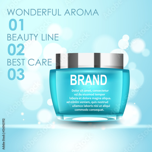 Vector realistic cosmetic bottles with natural elements.