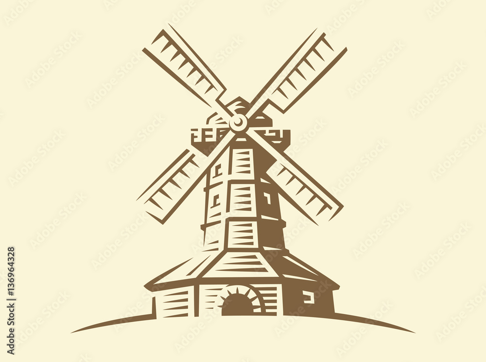Mill - vector illustration, design on light background