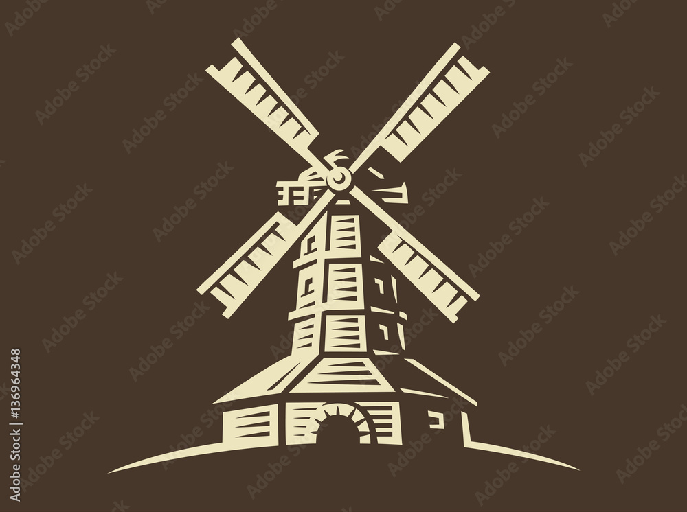 Mill - vector illustration, design on dark background