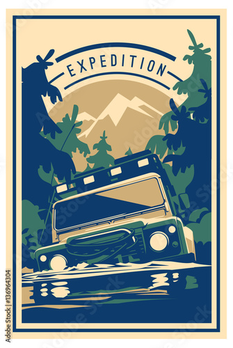 Off-road car logo, safari suv, expedition offroader.