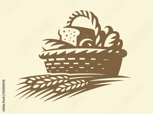 Bread basket icon - vector illustration. Bakery emblem design on white background
