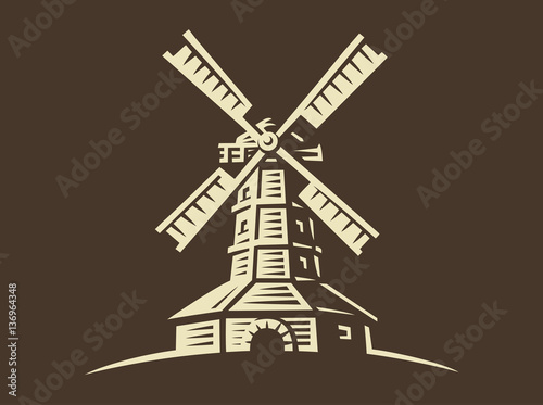 Mill - vector illustration, design on dark background