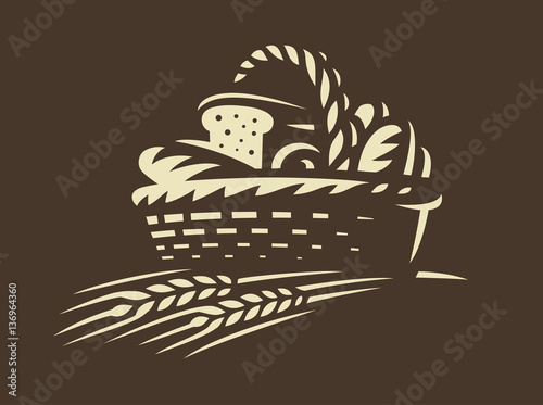 Bread basket icon - vector illustration. Bakery emblem design on dark background