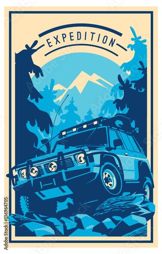 Off-road car logo, safari suv, expedition offroader.