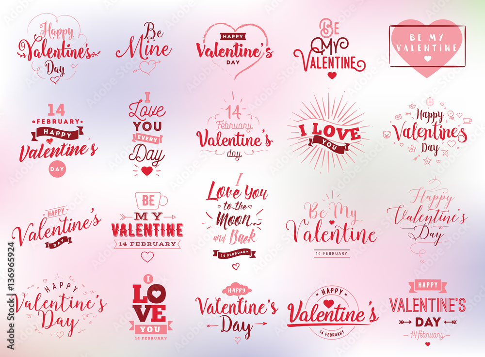Happy Valentines day typography set. Vector design. - obrazy, fototapety, plakaty 