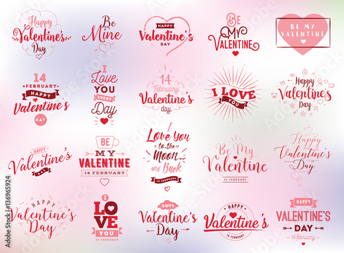 Happy Valentines day typography set. Vector design.