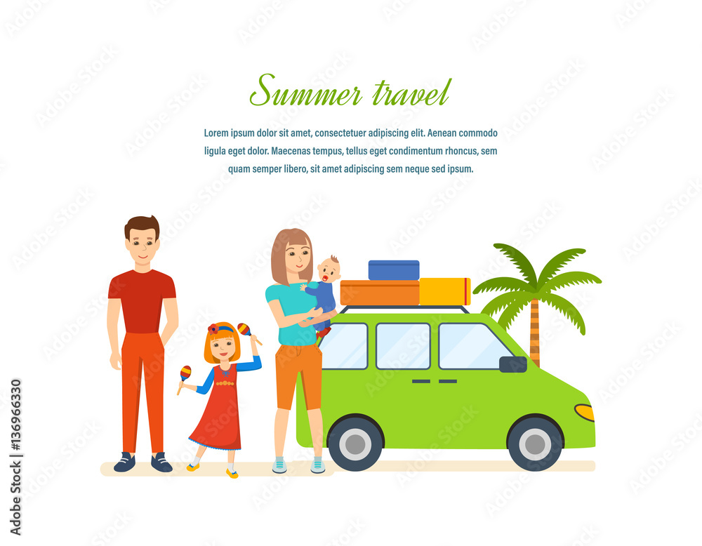 Summer travel - family trip to warm country in his car. Summer travel - family trip to warm country in his car.