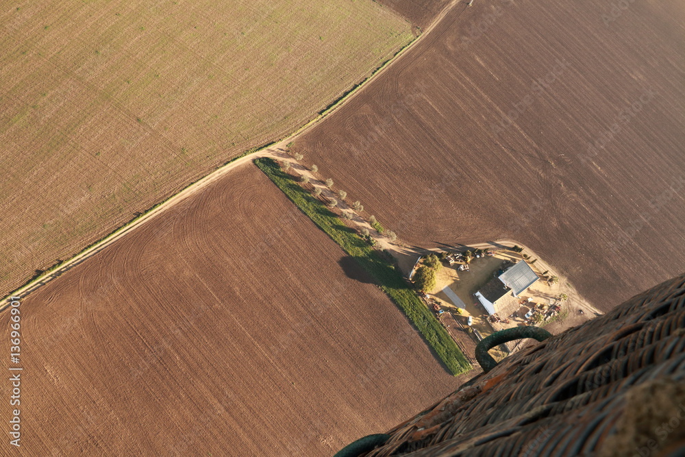 Aerial view of fields and farmland taken from a hot air balloon Aerial view of fields and farmland taken from a hot air balloon