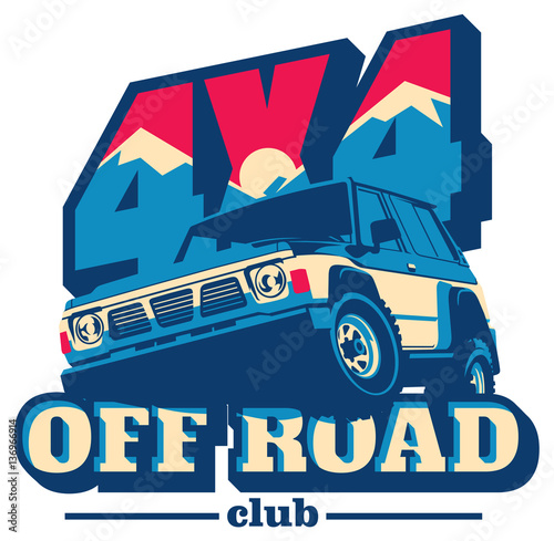 Off-road car logo, safari suv, expedition offroader.