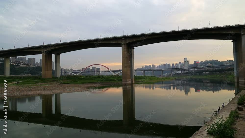bridge, sunset, skyline in chongqing city of china bridge, sunset, skyline in chongqing city of china